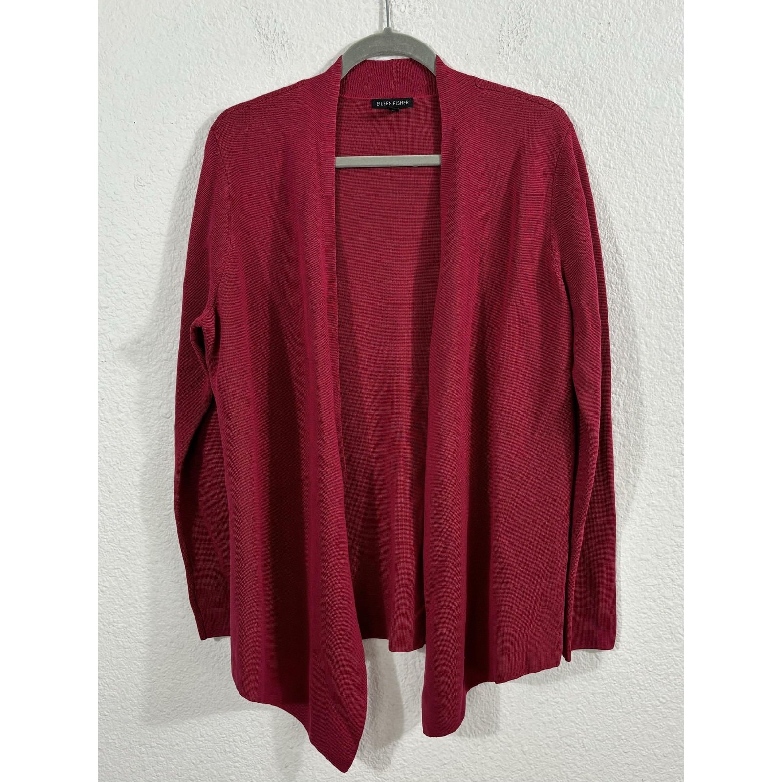 Eileen Fisher Cardigan Sweater Womens Large Fuchsia Open Front Tencel Silk Knit